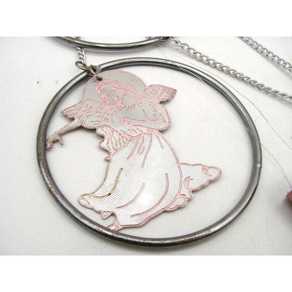 Angel Wind Chimes Pink Silver Metal Rings Pretty Sounds Home Decoration Hanging - Picture 4 of 9